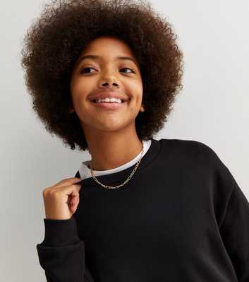 Girls Black Jersey Long Crew Neck Sweatshirt