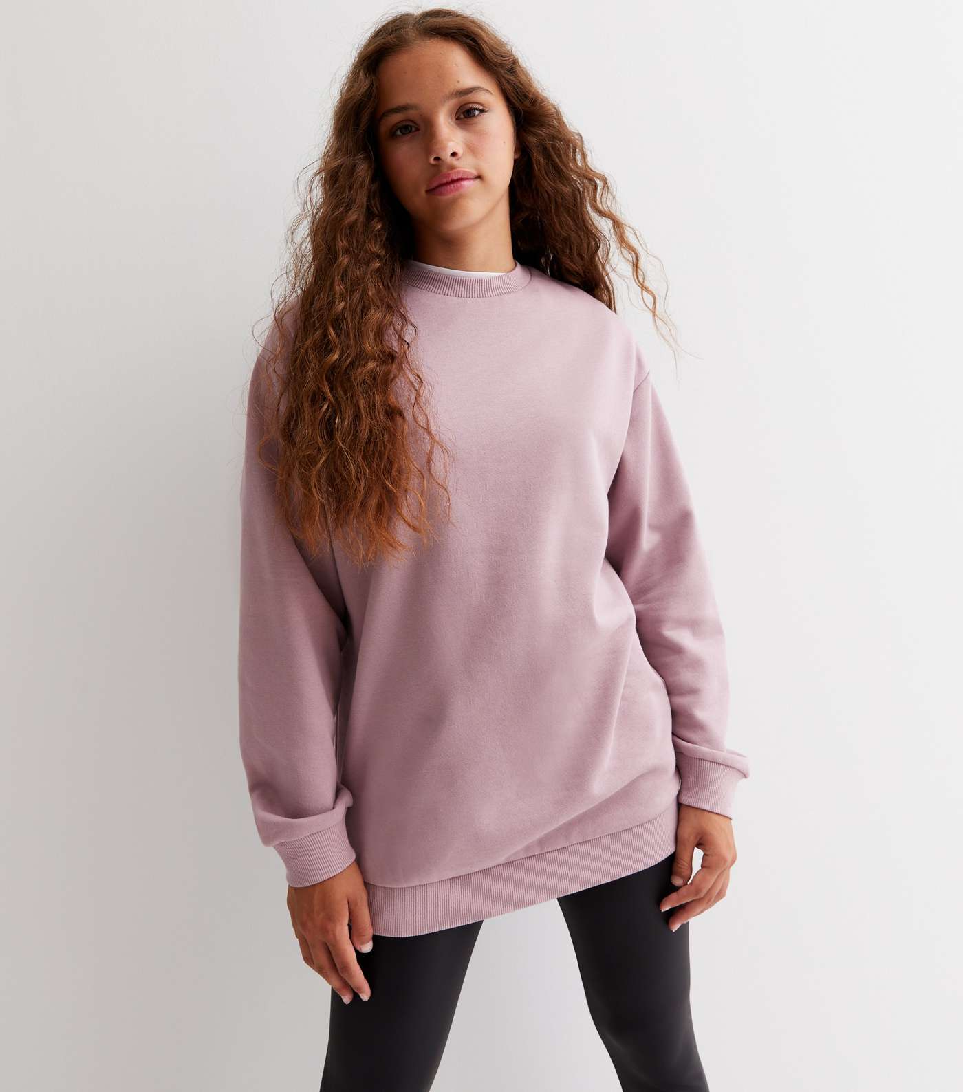Girls Light Purple Jersey Long Crew Neck Sweatshirt Image 2