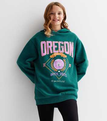 Girls Dark Green Oregon Logo Long Hoodie