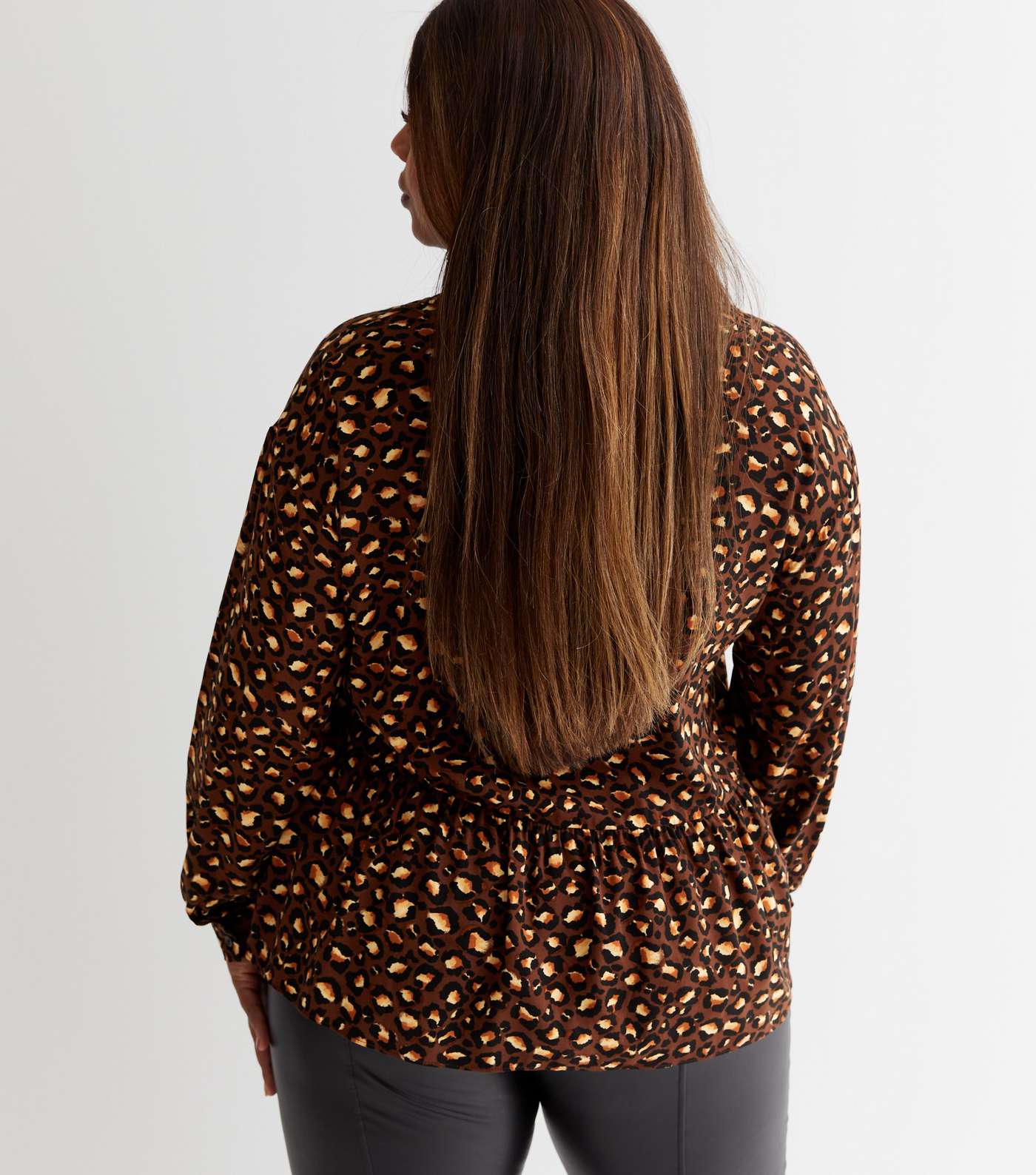 Curves Brown Leopard Print Oversized Shirt Image 4