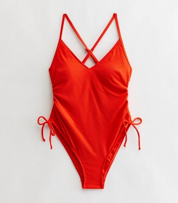 Red Strappy Ruched Side Multiway Swimsuit New Look