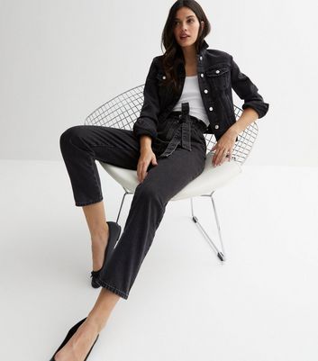 Black High Waist Paper Bag Belted Danya Tapered Jeans