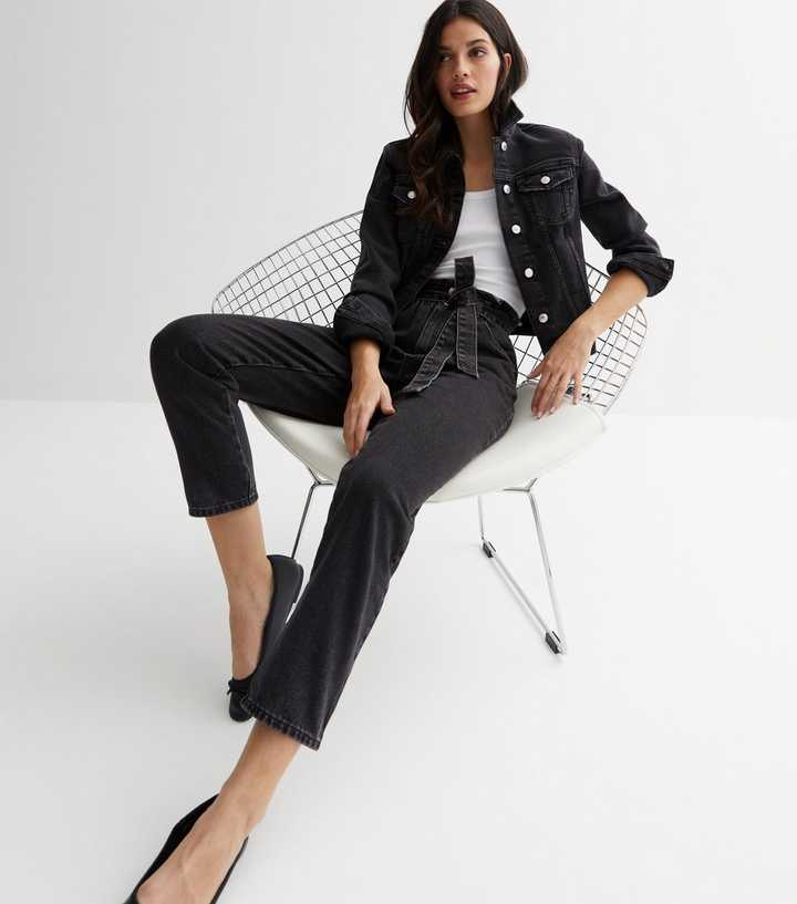 Washed Black Paperbag High Waist Belted Dayna Tapered Jeans
