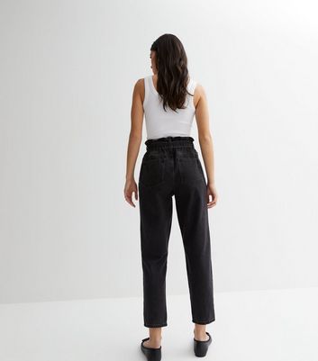 Black High Waist Paper Bag Belted Danya Tapered Jeans | New Look