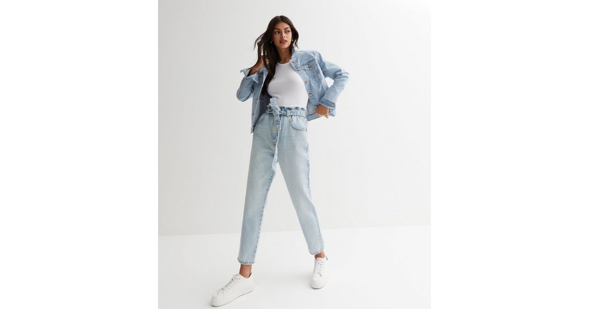 Blue Paperbag High Waist Belted Dayna Tapered Jeans | New Look