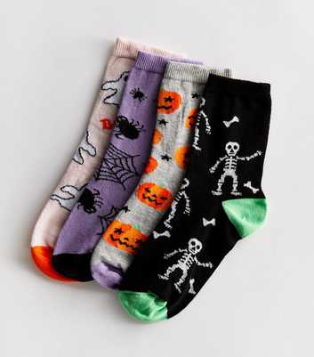 Girls 4 Pack Multicoloured Halloween Ankle Socks