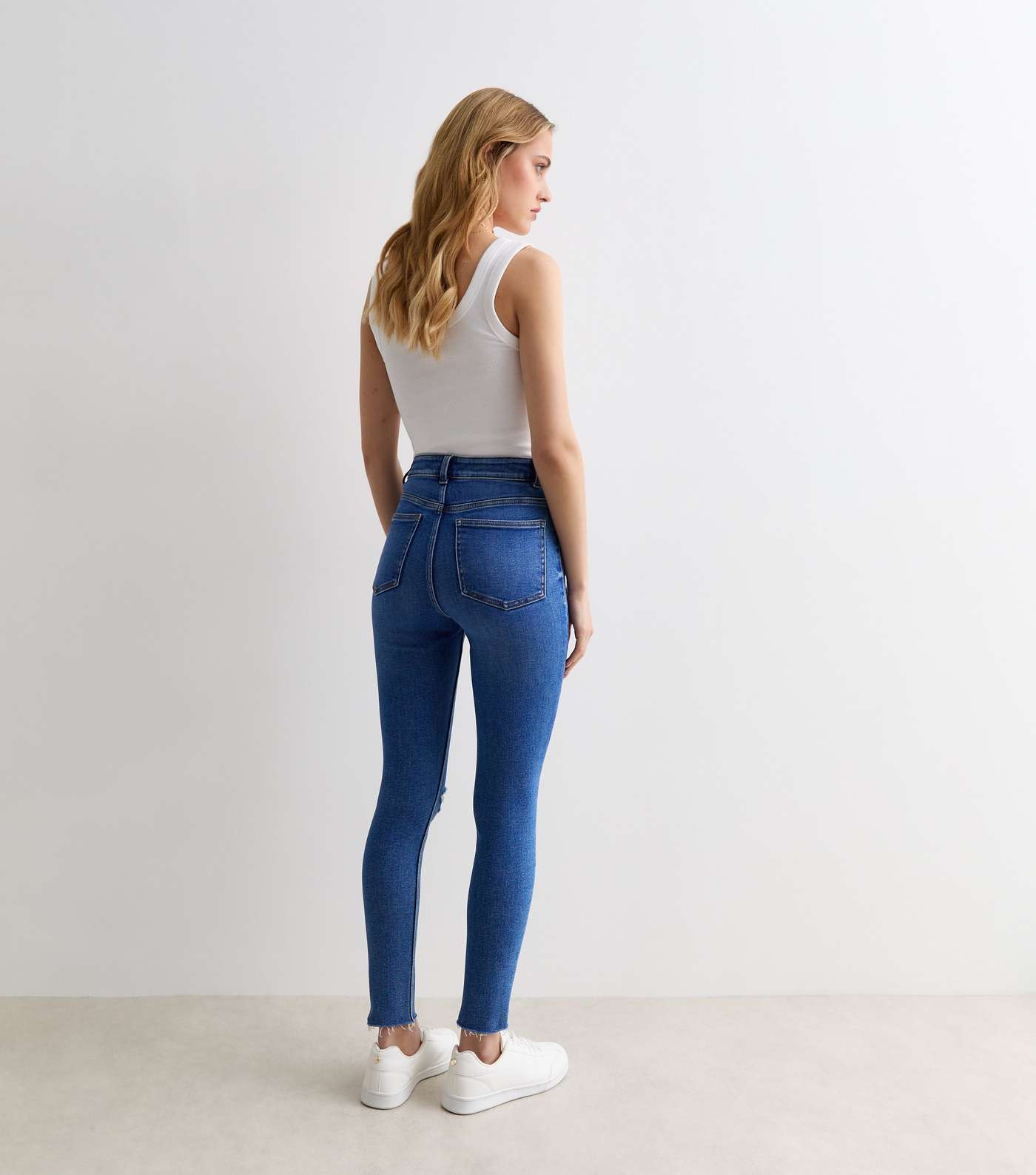Bright Blue Ripped Knee High Waist Hallie Super Skinny Jeans Image 4