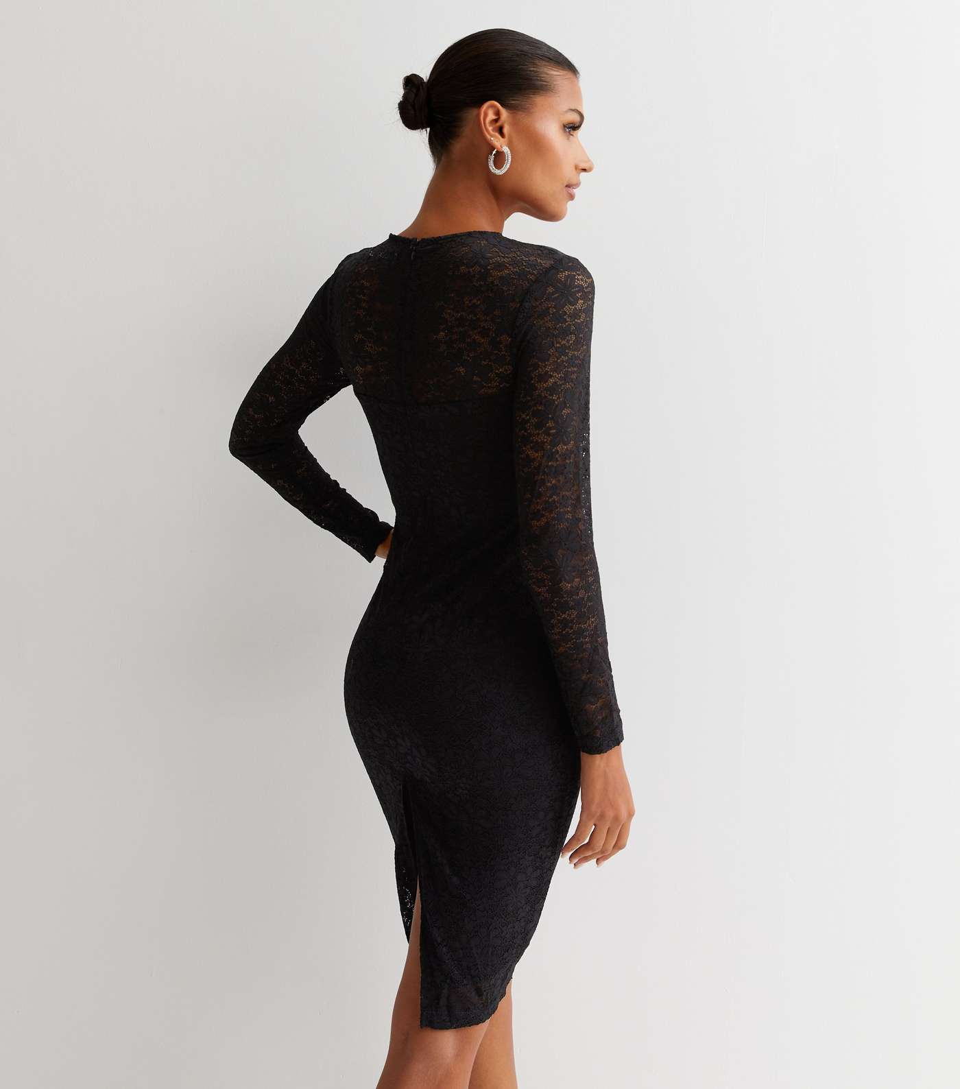 Gini London Black Lace Long Sleeve Bodycon Mini Dress Image 4