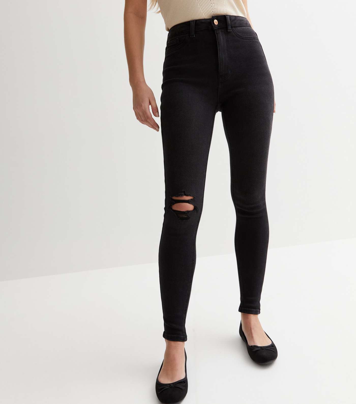 Black Ripped Knee High Waist Hallie Super Skinny Jeans Image 3