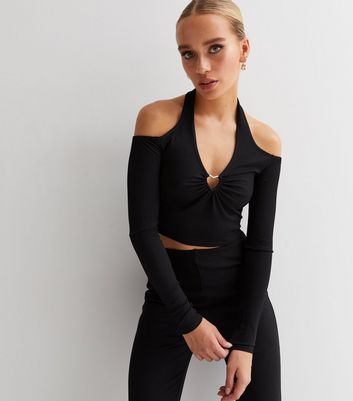 new look black halter neck top