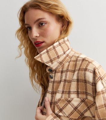 Gini London Brown Check Oversized Shacket New Look