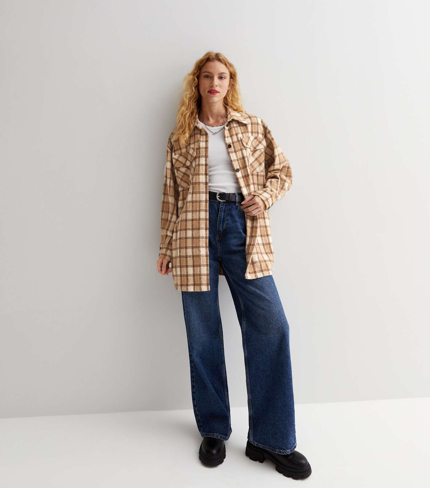 Gini London Brown Check Oversized Shacket Image 3