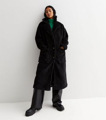 Black long teddy bear coat hotsell