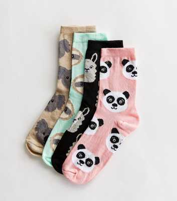 Girls 4 Pack Multicoloured Mixed Animal Socks