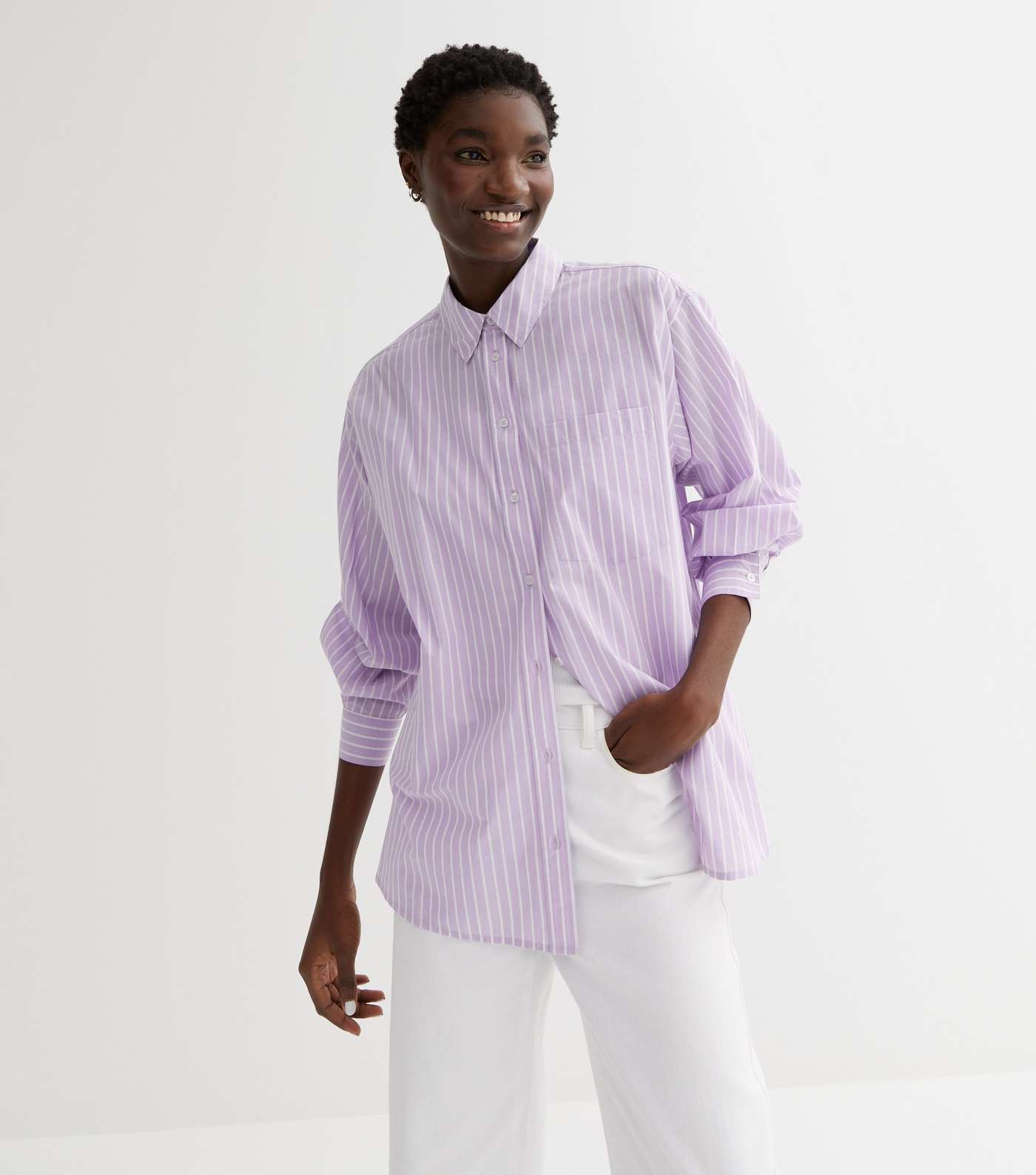 Lilac Stripe Poplin Pocket Front Oversized Shirt Image 2