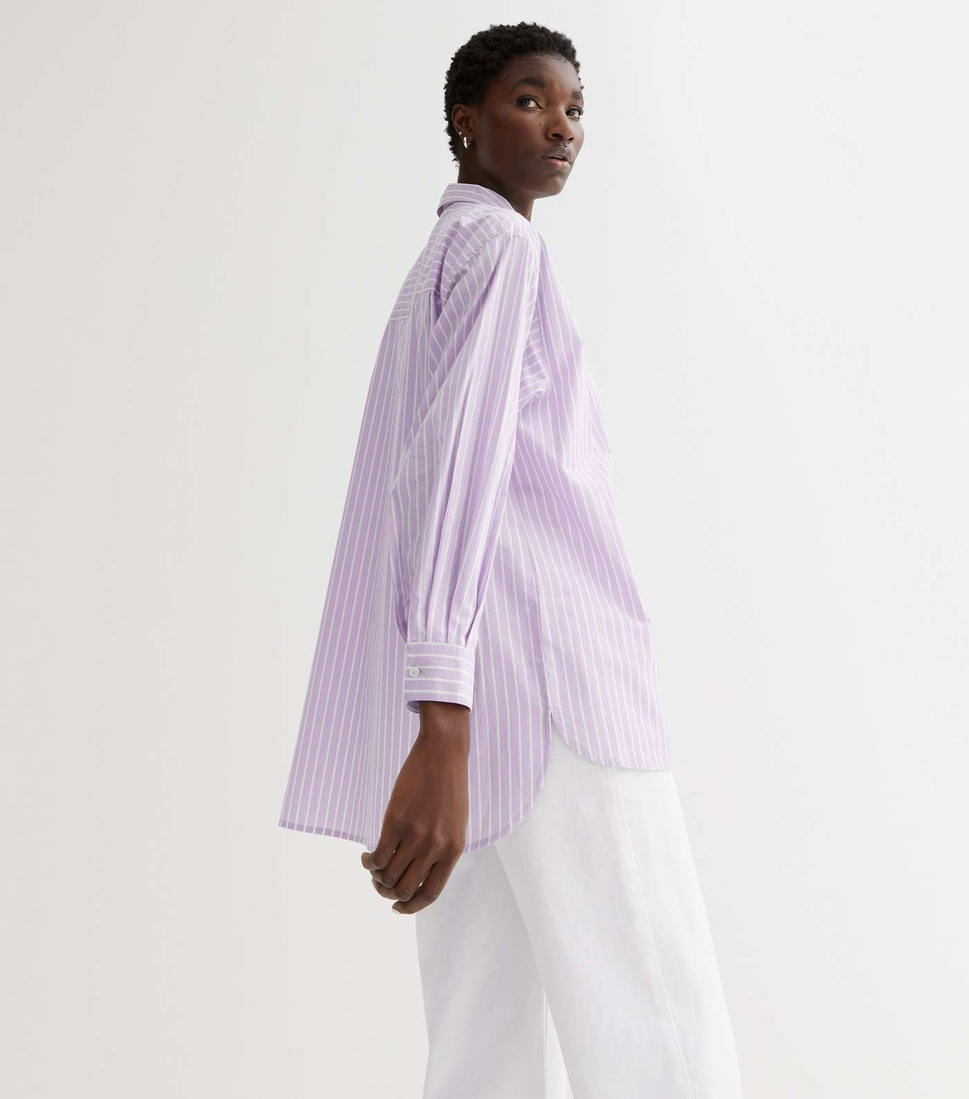 Lilac Stripe Poplin Pocket Front Oversized Shirt Image 4