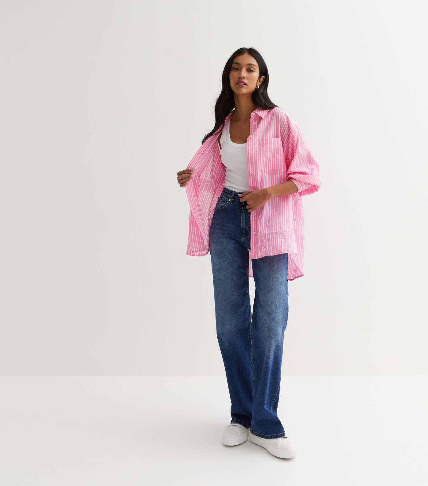 Pink Stripe Poplin Pocket Front Oversized Shirt Image 3