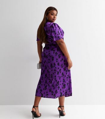 Curves Purple Floral Satin V Neck Short 
