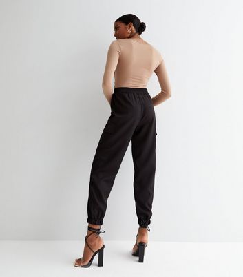 Women's Black High Waist 4 Pocket Strapped Cargo Pant | IRHAZ