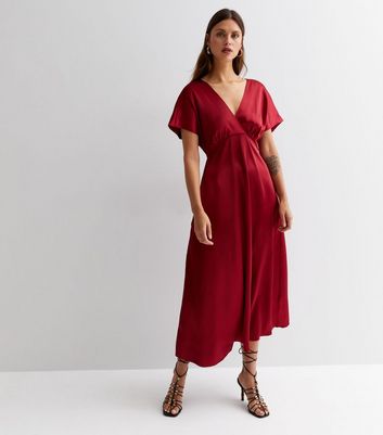 new look burgundy wrap dress