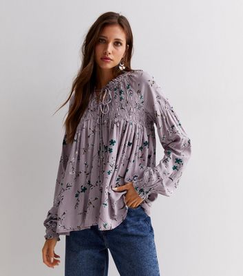 Sunshine Soul Lilac Floral Puff Sleeve Smock Blouse | New Look