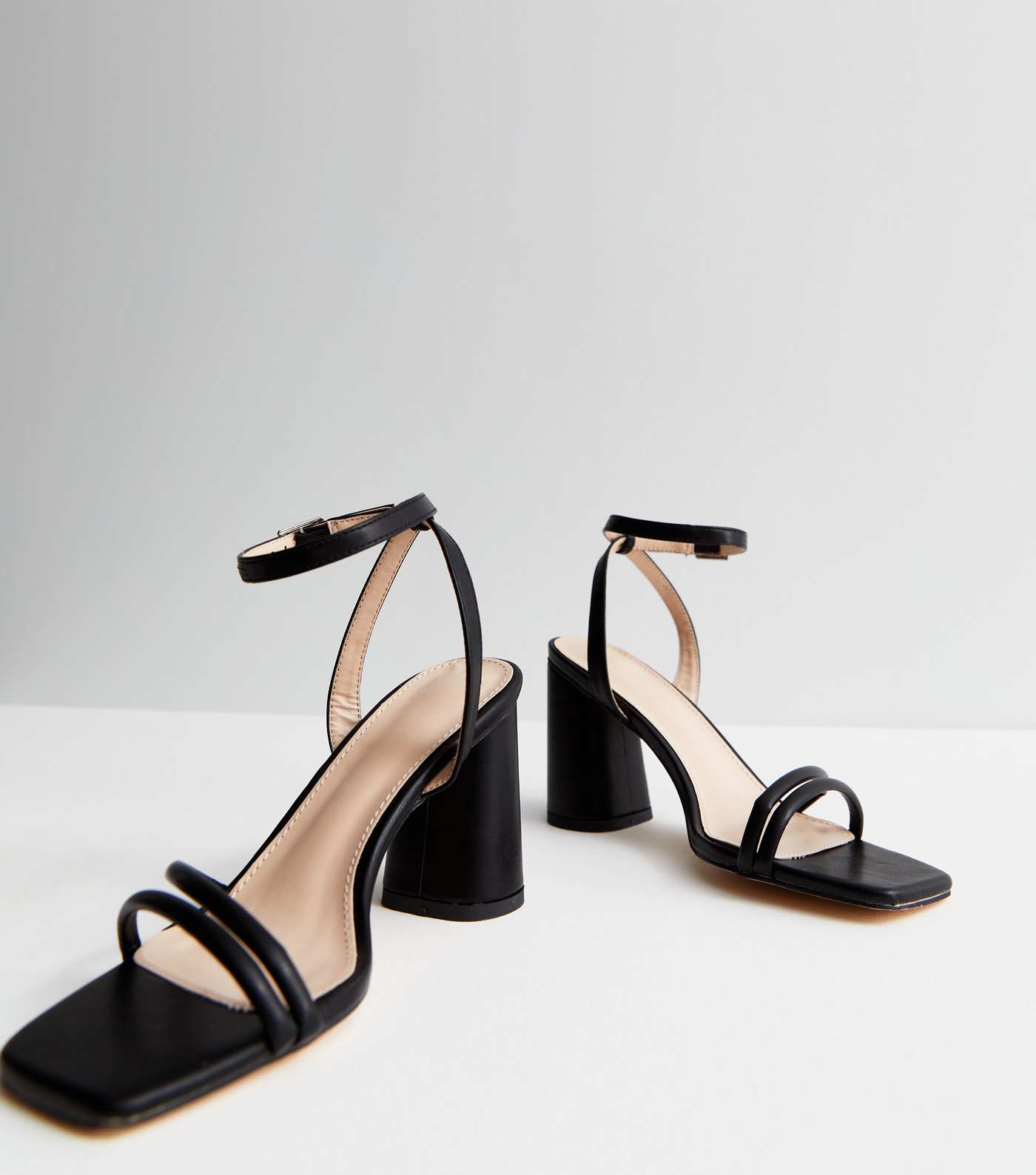 Black Asymmetric Strap Block Heel Sandals