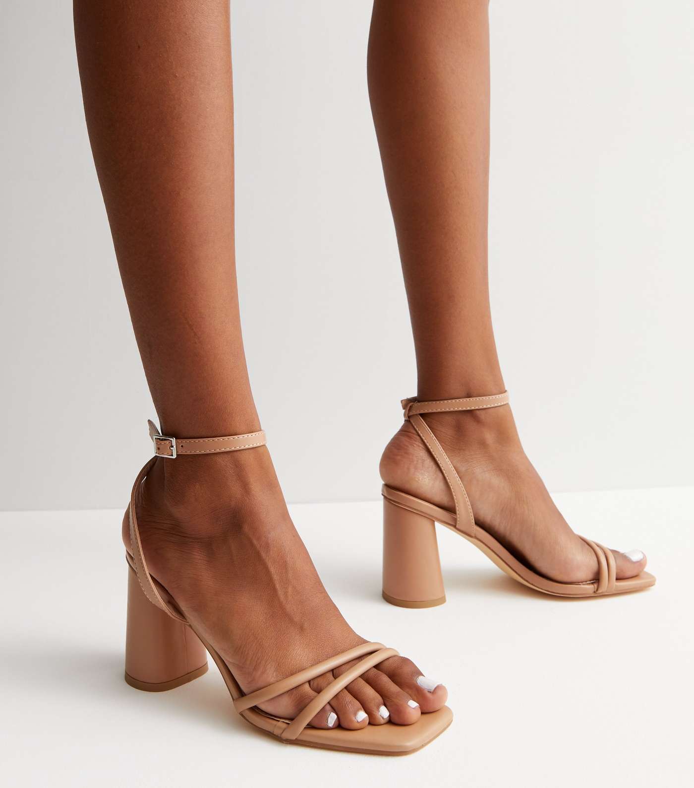 Light Brown Asymmetric Strap Block Heel Sandals Image 2
