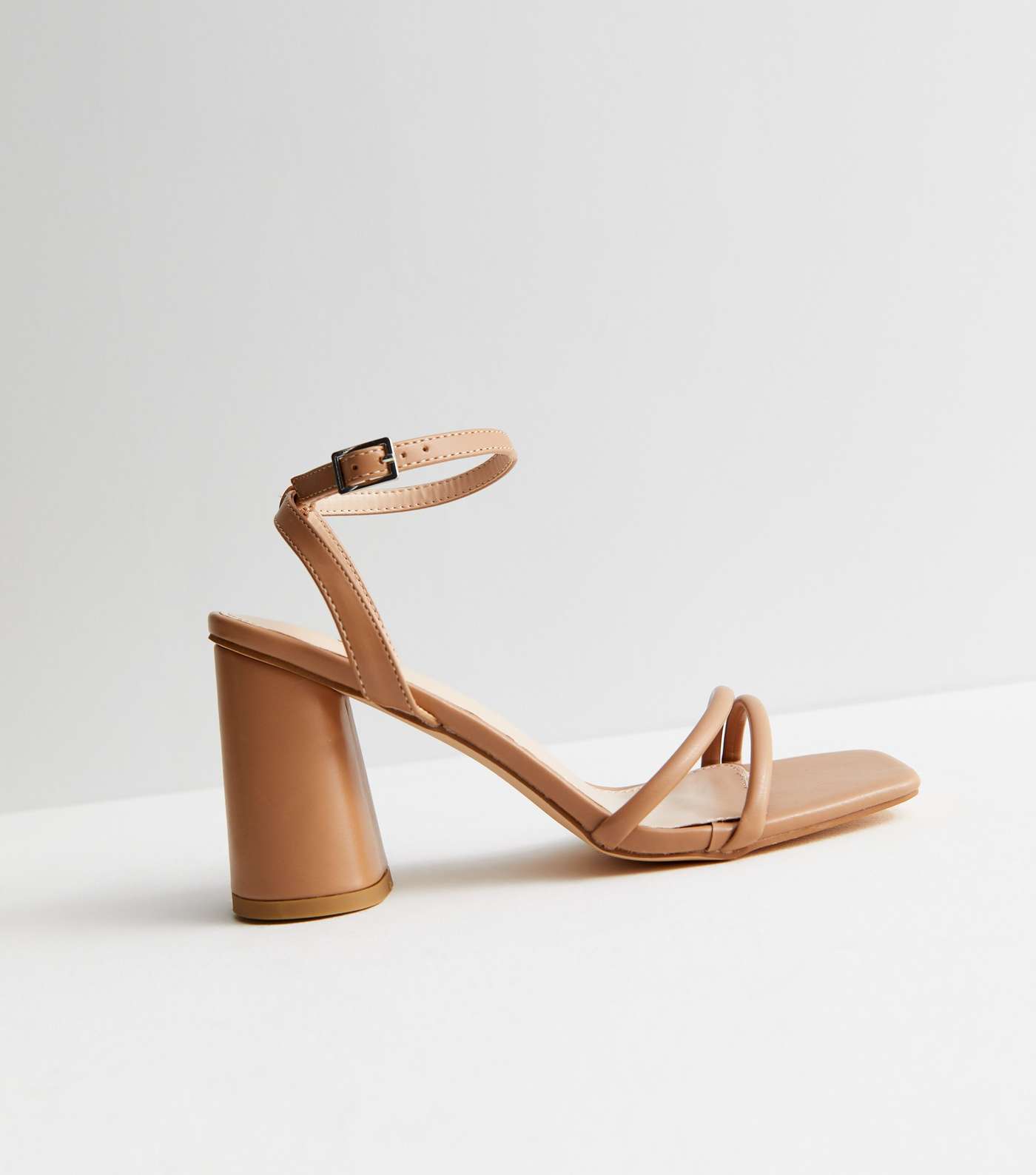 Light Brown Asymmetric Strap Block Heel Sandals Image 4
