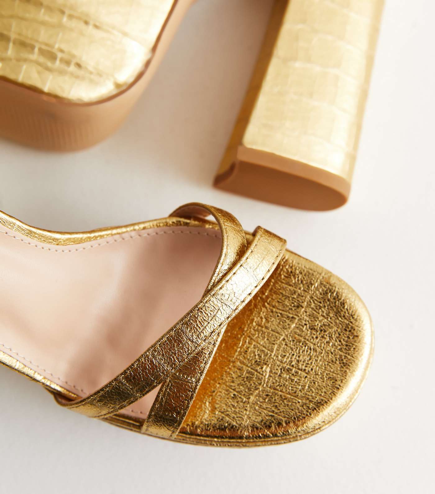 Gold Faux Croc Platform Block Heel Sandals Image 3