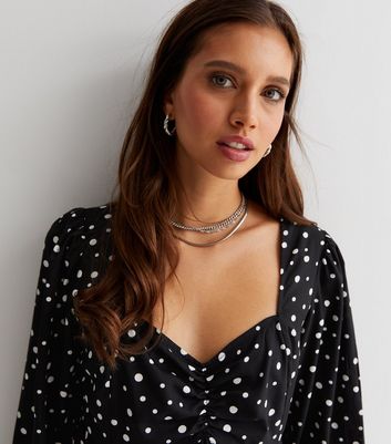 Black Spot Sweetheart Long Sleeve Mini Dress