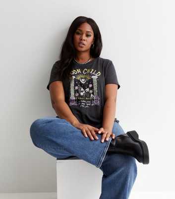 ONLY Curves Black Acid Wash Mystic Logo T-Shirt