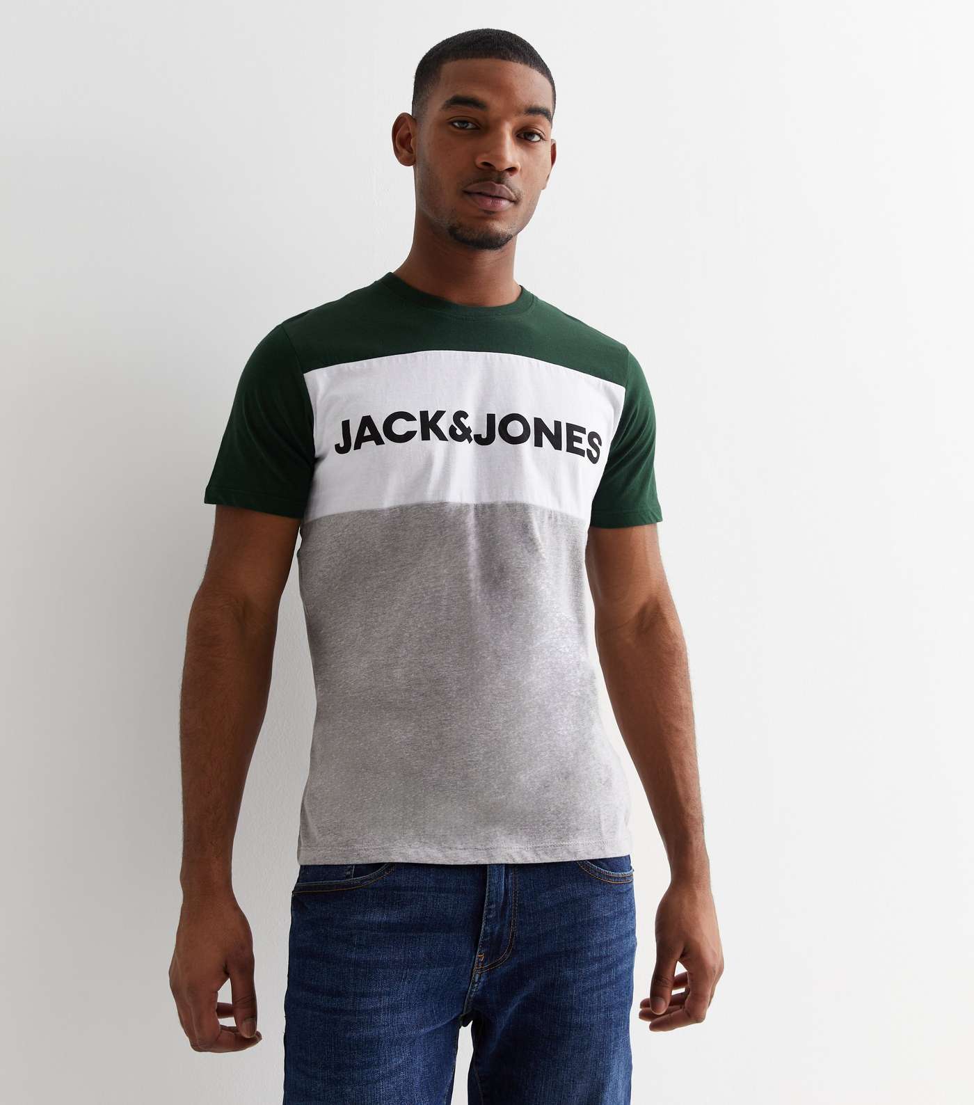 Jack & Jones Dark Green Colour Block Logo T-Shirt Image 2