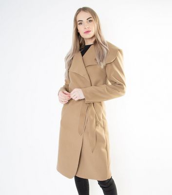 JUSTYOUROUTFIT Women's Camel Belted Shawl Collar Coat New Look - One Size