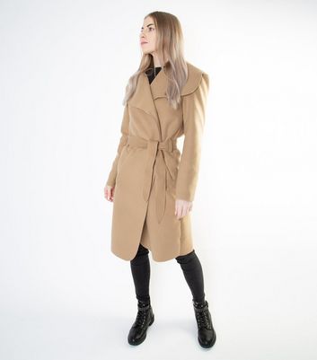 JUSTYOUROUTFIT Women's Camel Belted Shawl Collar Coat New Look - One Size