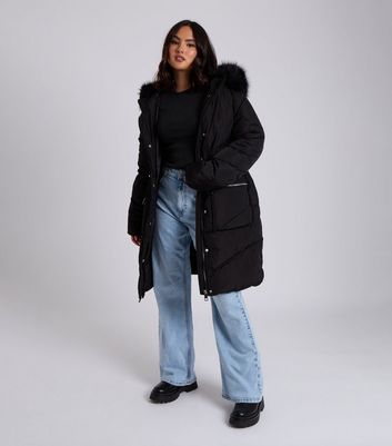 Urban Bliss Black Faux Fur Hood Puffer Parka Jacket | New Look