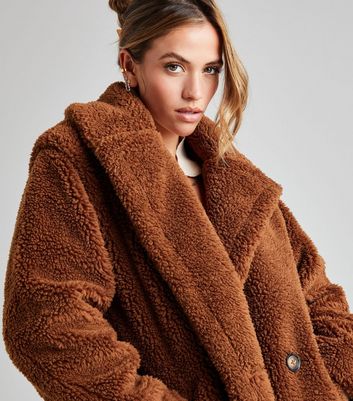 brown teddy bear coat new look