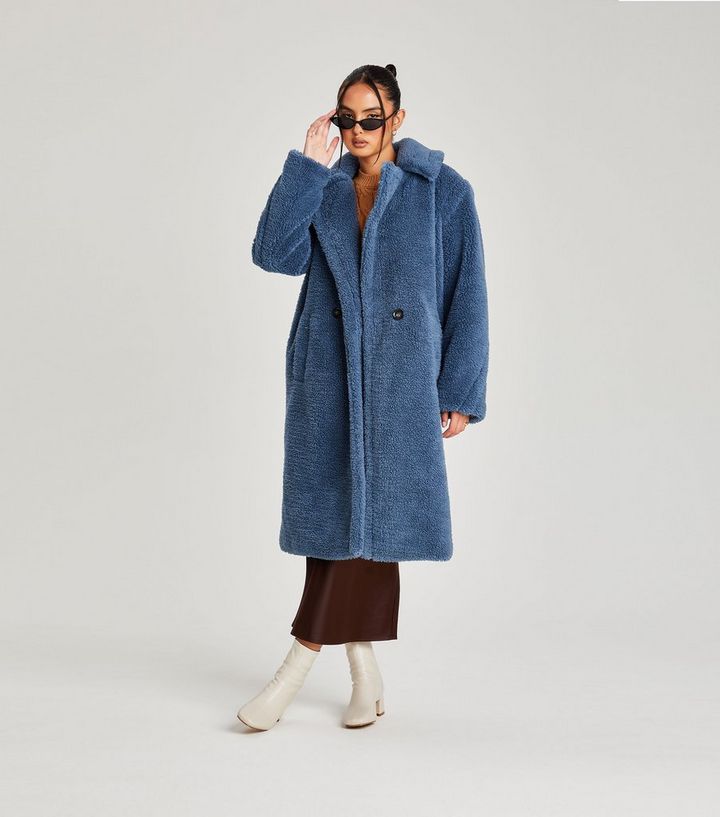 newlook.com | Urban Bliss Blue Teddy Long Coat