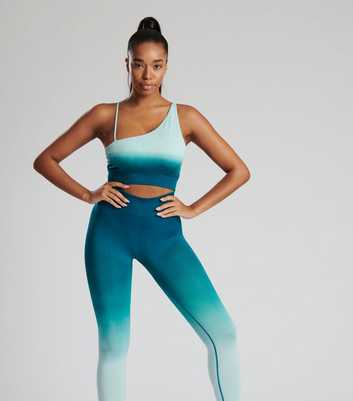 South Beach Blue Ombré Seamless Asymmetric Sports Crop Top