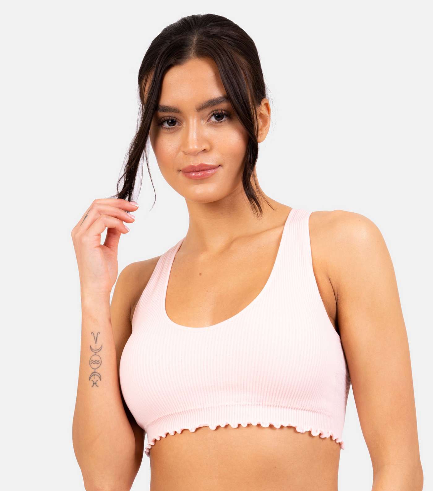 South Beach Pale Pink Frill Seamless Crop Top Image 3