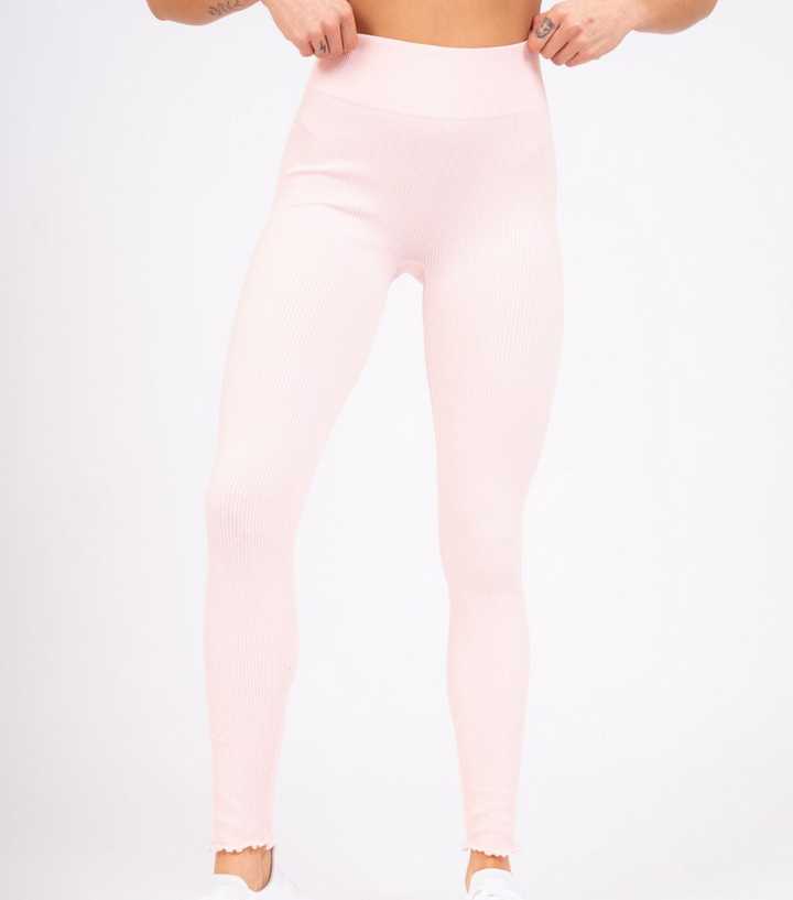 South Beach Pale Pink Frill Hem Seamless Leggings