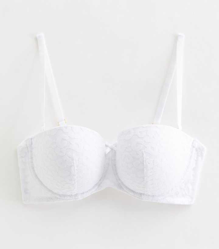 Push Up Full Figure Strapless Pleated Lace Multiway Bra White