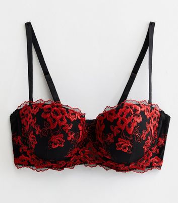 Black Floral Lace Multiway Strapless Bra New Look