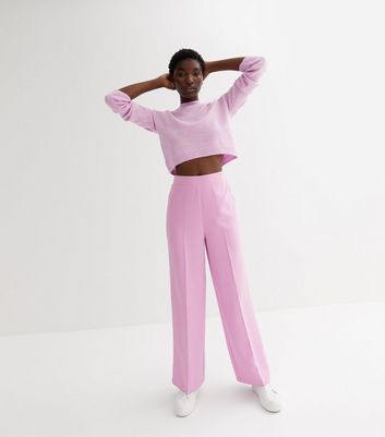Mid Pink Crepe High Waist Wide Leg Tailored Trousers New Look