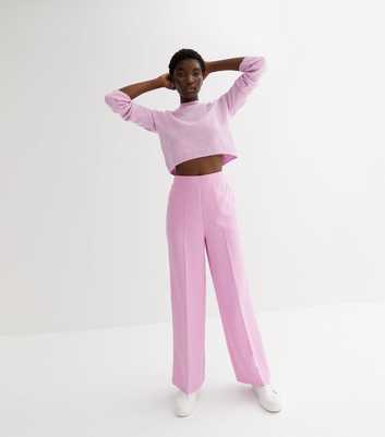 Mid Pink Crepe High Waist Wide Leg Tailored Trousers