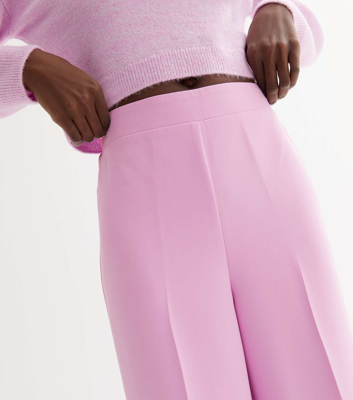 Mid Pink Crepe High Waist Wide Leg Tailored Trousers Image 3