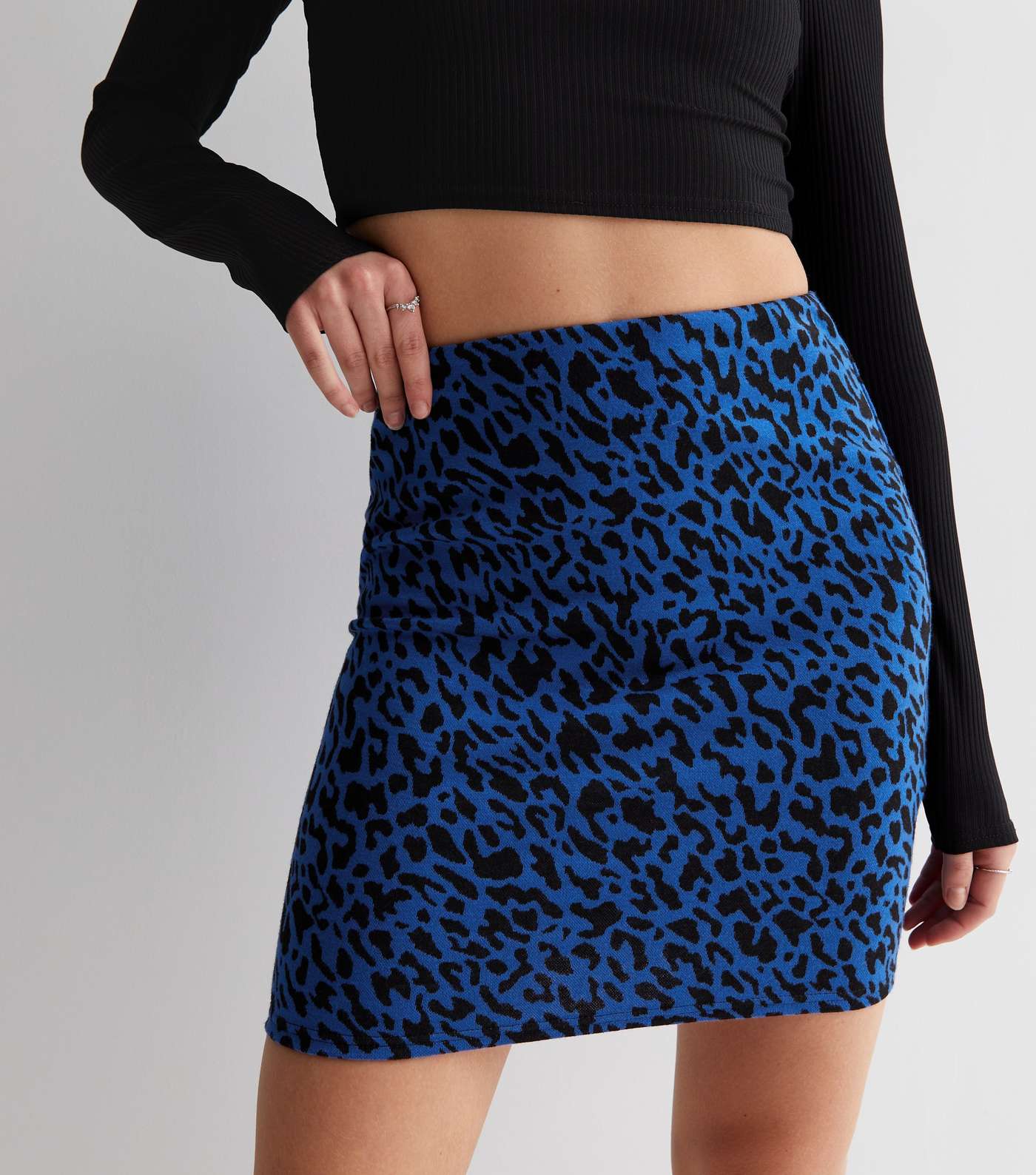 Blue Leopard Print Jacquard Mini Tube Skirt Image 2