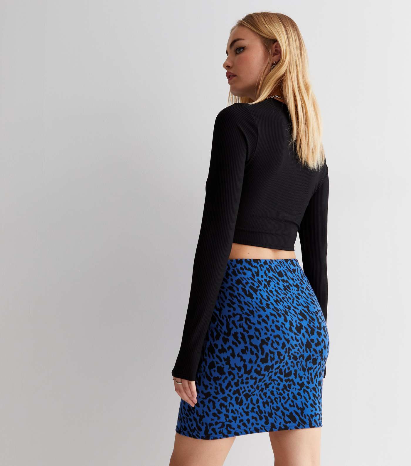 Blue Leopard Print Jacquard Mini Tube Skirt Image 4