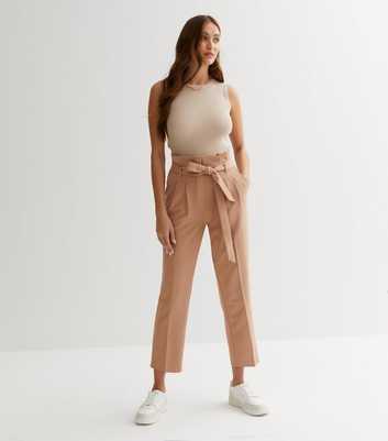 Camel Belted Paperbag Crop Trousers