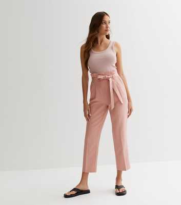 Mid Pink Belted Paperbag Crop Trousers