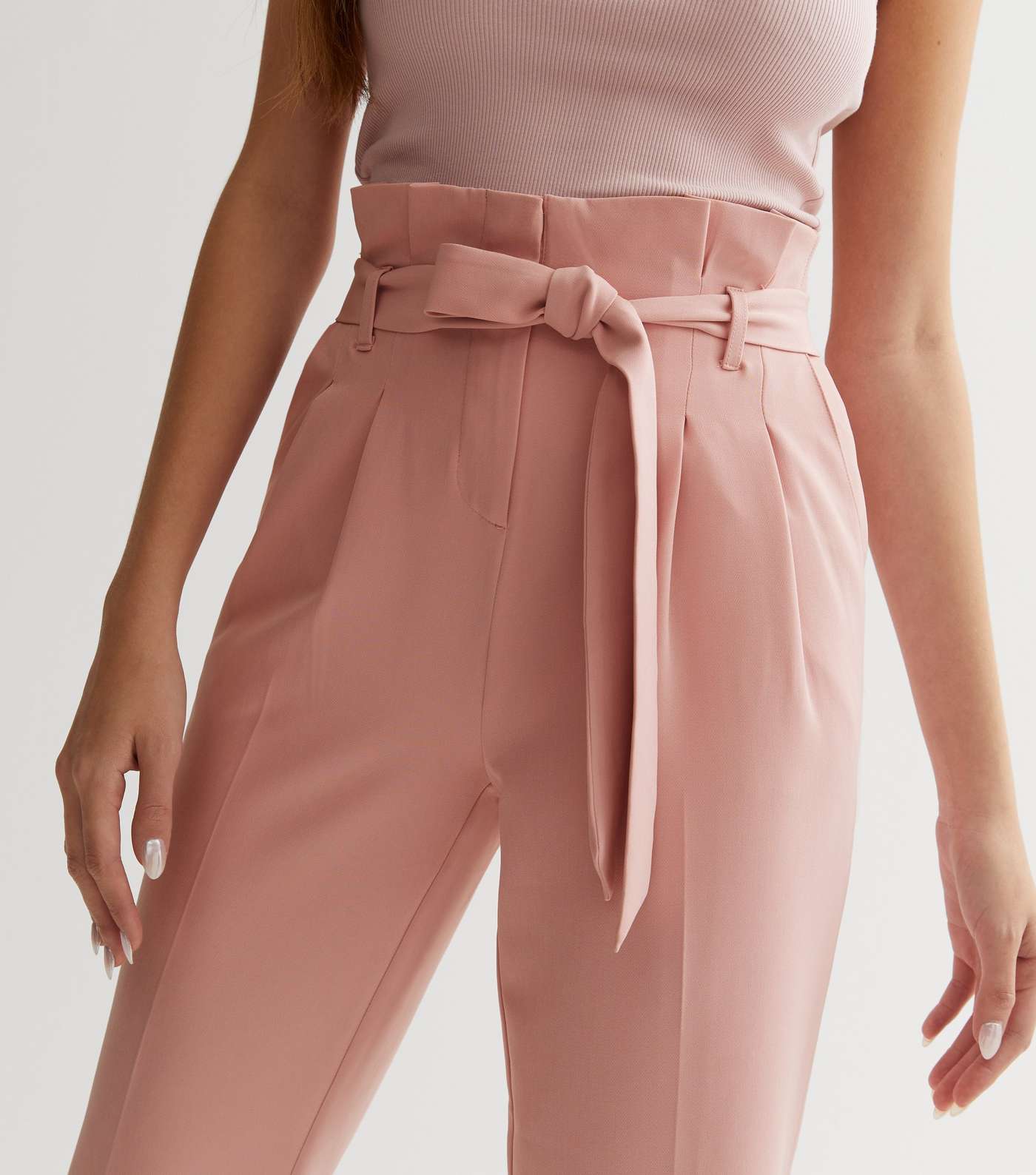 Mid Pink Belted Paperbag Crop Trousers Image 2
